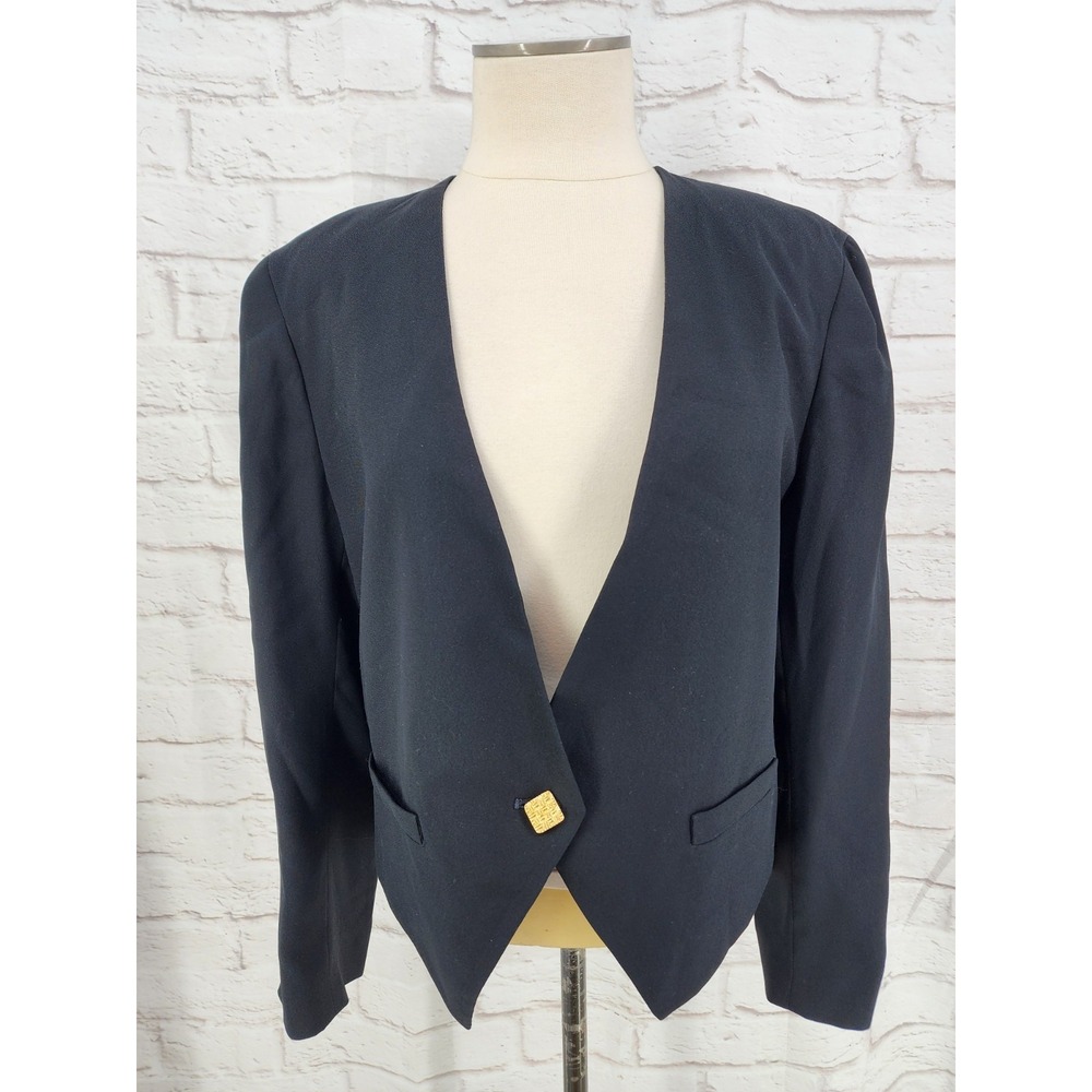 Vintage JH Collectibles Black Crop Blazer Career Business Professional Union 8